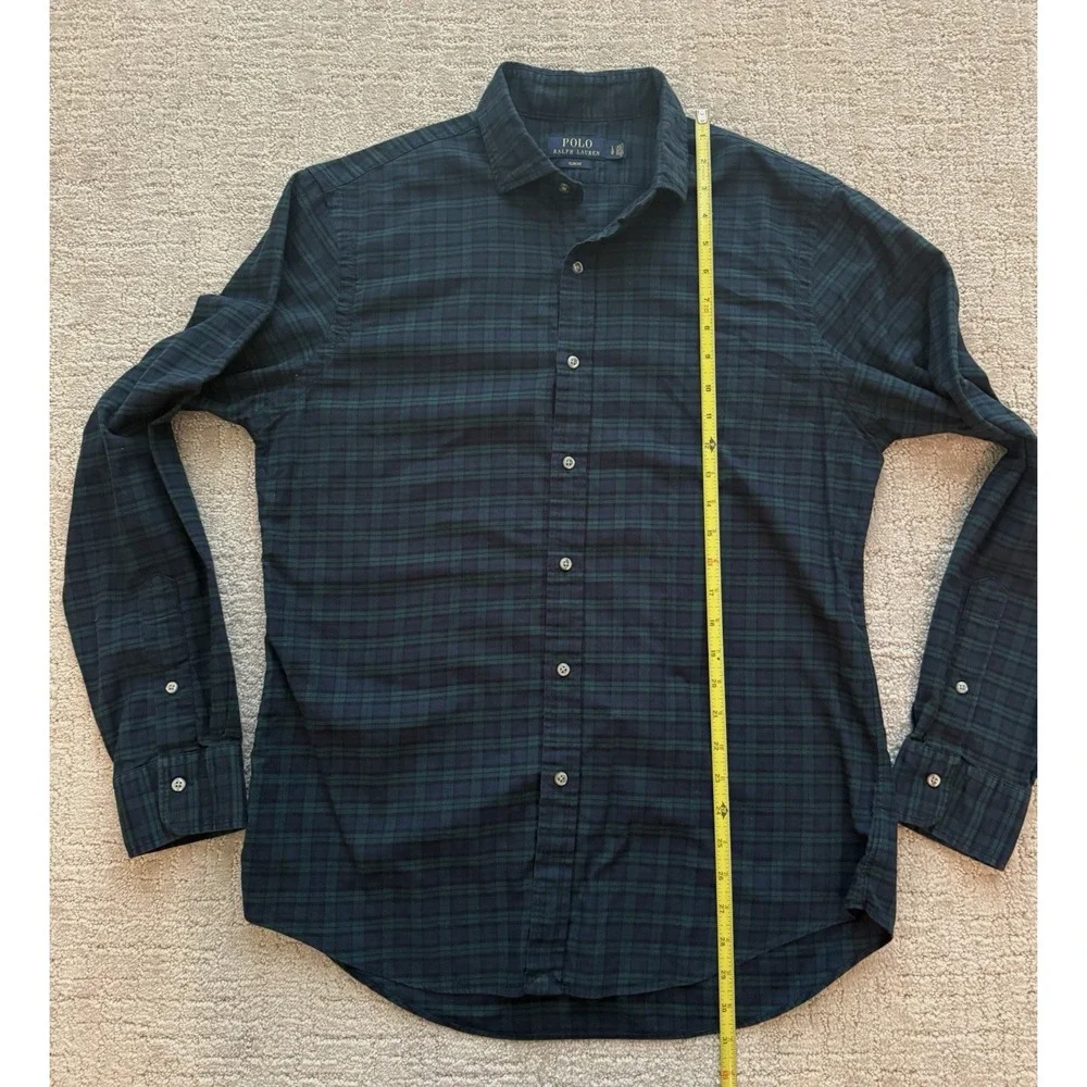 Polo Ralph Lauren Shirt Men Size L Green Tartan Plaid Slim Fit Cotton  Preppy